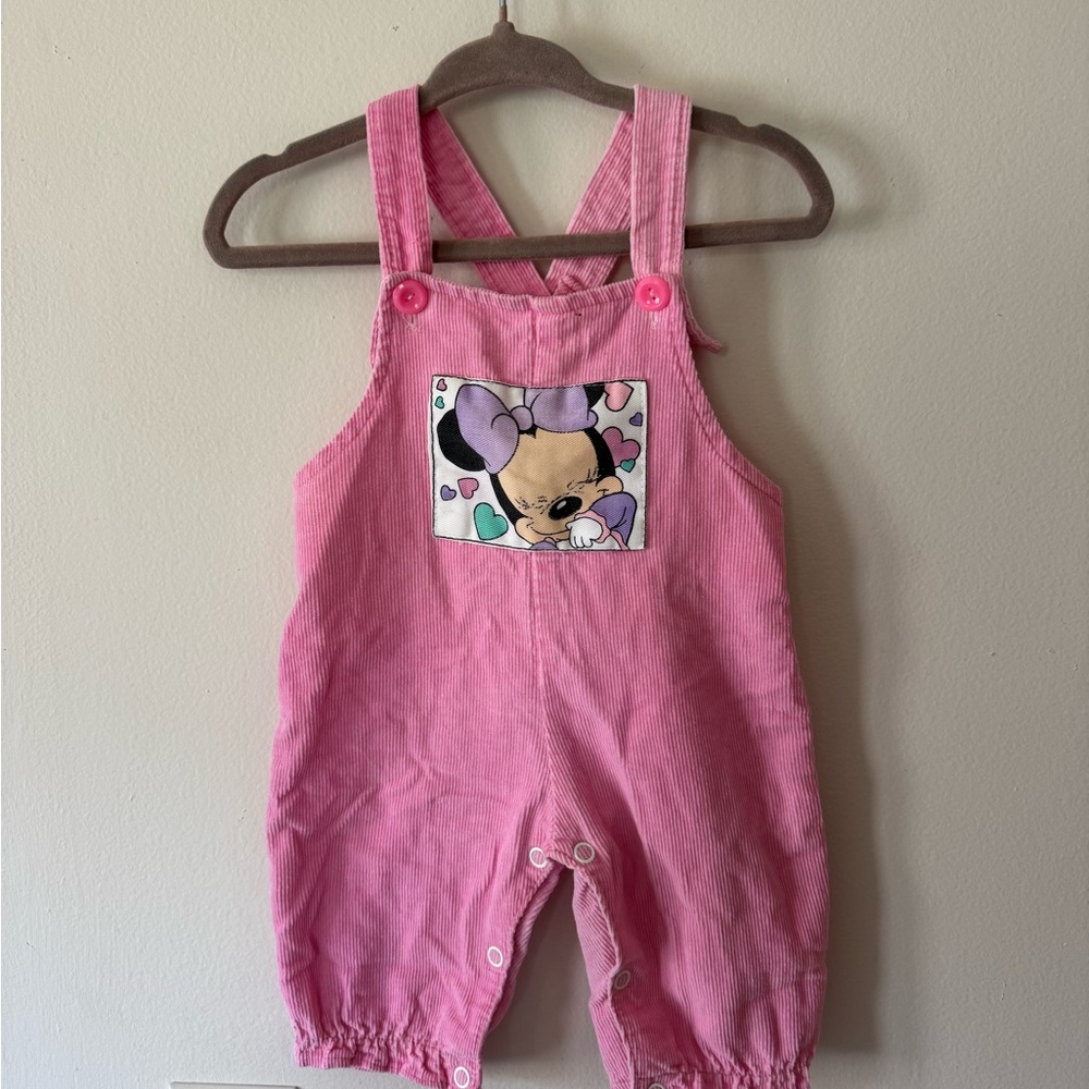 Vintage Baby Minnie Mouse Courduroy Pink Overalls